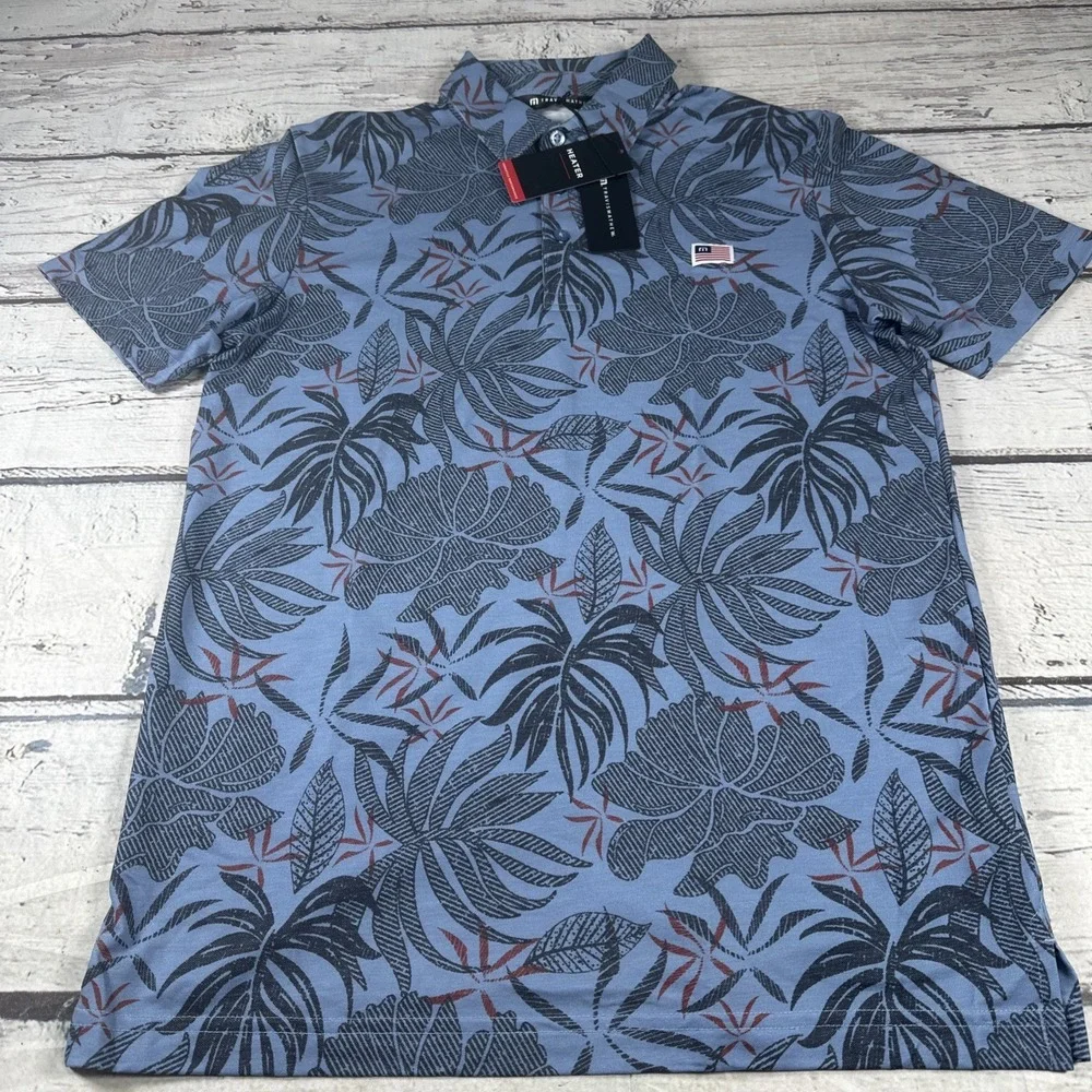 Travis Mathew Red Letter Day Polo Mens SIZE S Navy Print 1MAA425 NEW WITH TAGS - Picture 1 of 11